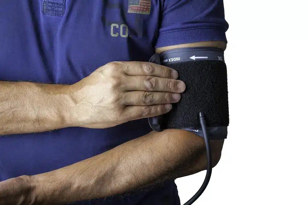A blood pressure cuff (sphygmomanometer) used for at-home RPM by Medicare patients.
