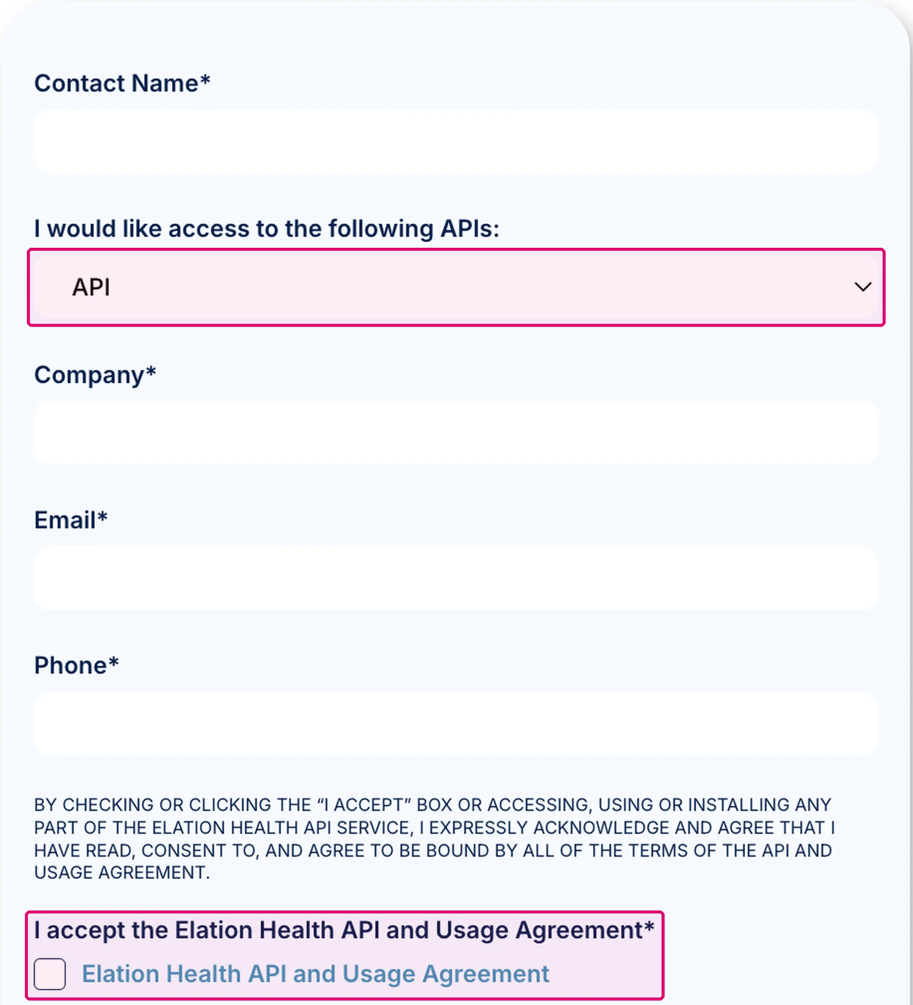 Elation Health developer access request form